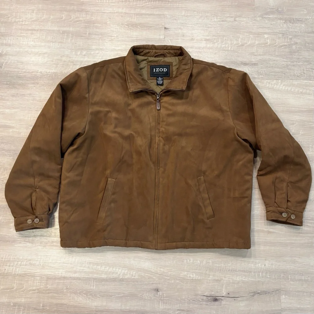 IZOD Men’s Brown Jacket Coat Full Zip Casual Lightweight Classic Size XL Neutral